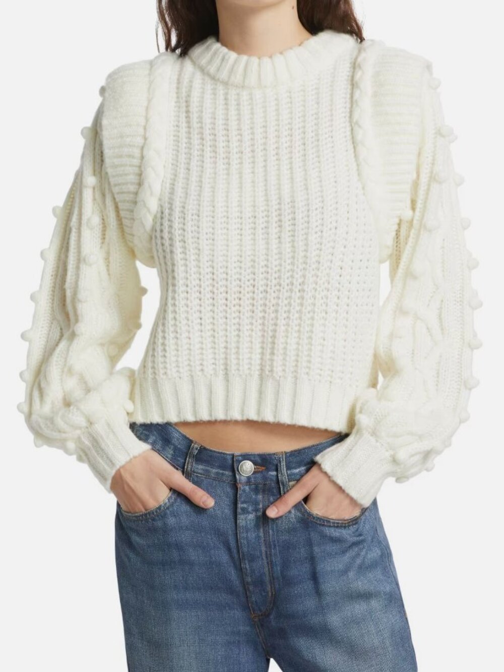 Farm Rio Women's Off White Cozy Shaker-Stitch Braided Cropped Sweater Size XL